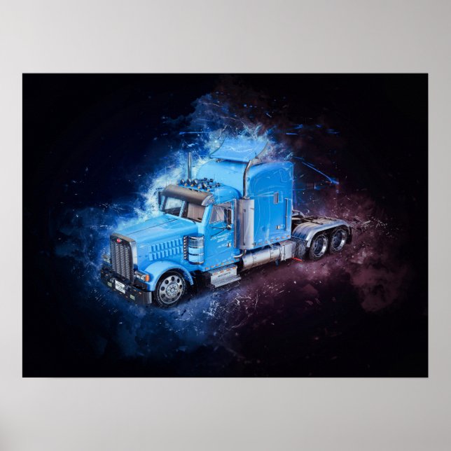 Poster Camion semi-tracteur bleu clair (Devant)
