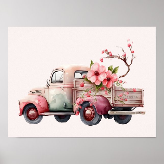 Poster Camion Vintage rose (Devant)