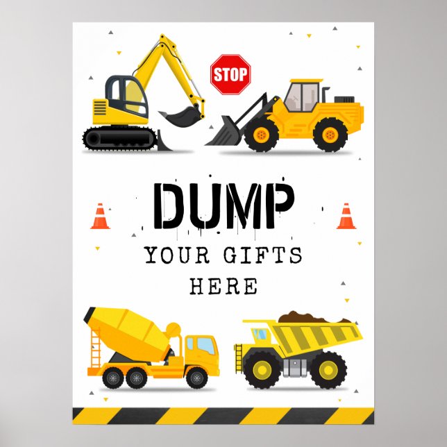 Poster Camions de construction Anniversaire Déposez vos c (Devant)
