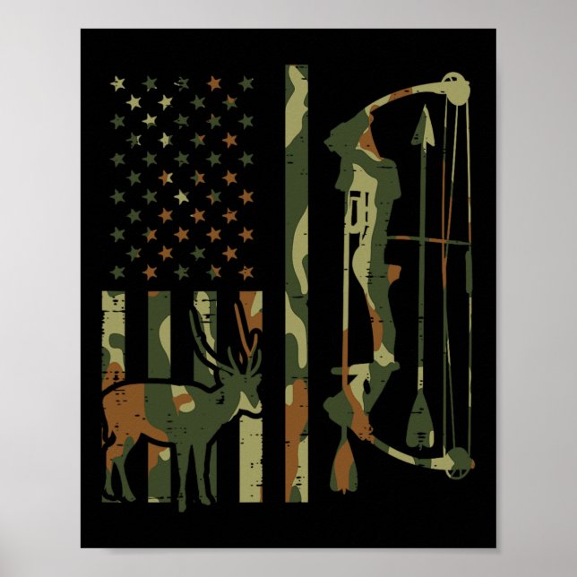 Poster Camo Drapeau Cerf Chasse Patriotique Chasseur Père (Devant)