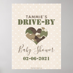 Poster Camo Heart Drive By Baby Shower Sign