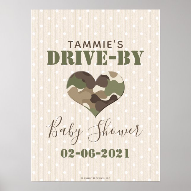 Poster Camo Heart Drive By Baby shower Sign (Devant)
