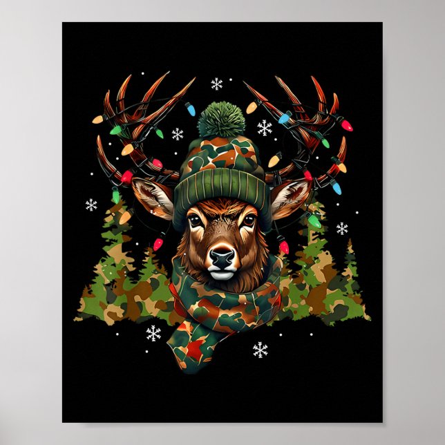 Poster Camo Hunting Reindeer Deer Xmas Lights Christmas H (Devant)
