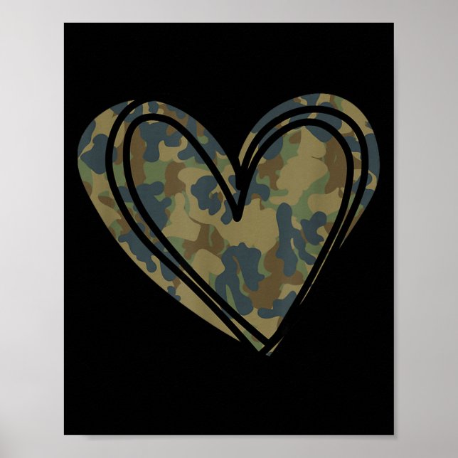 Poster Camo Print Heart Valentines Day  (Devant)