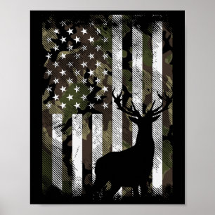 Poster Camo Us Drapeau Cerf Elk Buck Camoflage Chasse Cha
