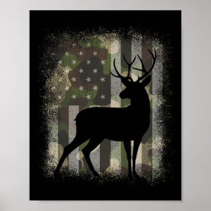 Poster Camo Us Drapeau Cerf Elk Buck Chasse Camouflage