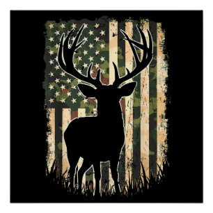 Poster Camo US Drapeau Chasse aux Cerfs Chasse au Camofla