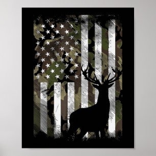Poster Camo US Drapeau Der Elk Buck Camoflage Chasse Chas