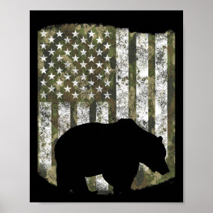 Poster Camo Us Drapeau Ours Grizzli Camoflage Chasse Chas