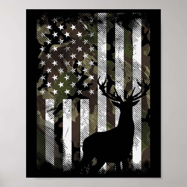 Poster Camo Us Flag Deer Elk Buck Camoflage Hunting Hunte (Devant)