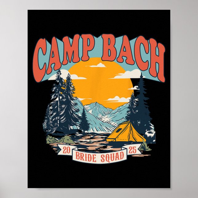 Poster Camp Bach Bride Squad 2025 Camping Bachelier Rétro (Devant)