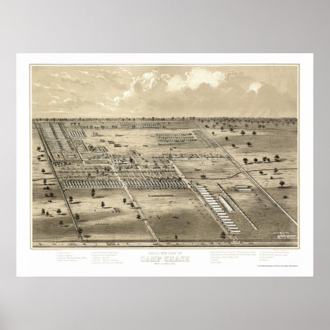 Poster Camp Chase, OH Carte panoramique - vers 1863 (Devant)