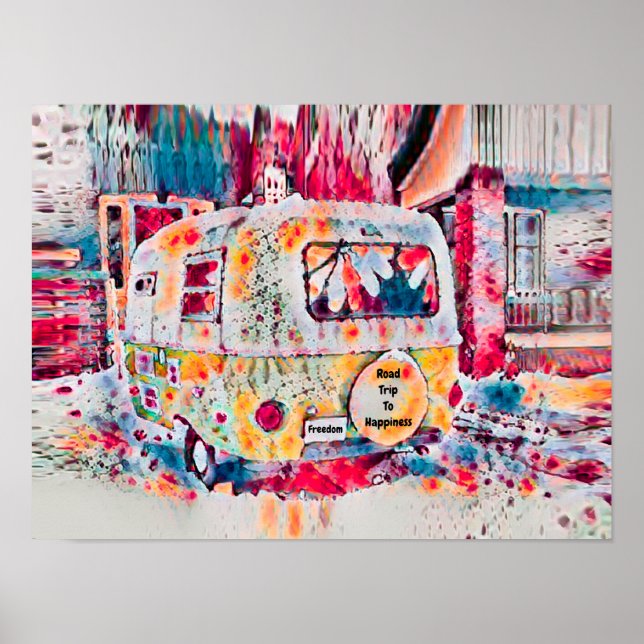 Poster Camper Retro Hippie Road Voyage vers la liberté du (Devant)