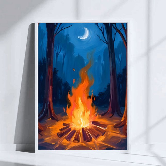 Poster Campfire Moon | Nature Watercolor Painting (Créateur téléchargé)