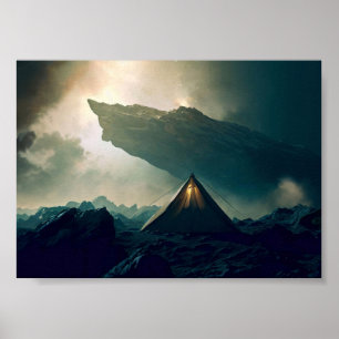 Poster Camping de tentes dans l'espace profond