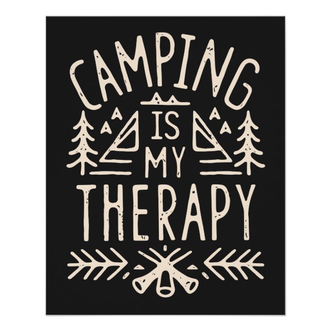Poster Camping est ma thérapie drôles camper rétro esthét (Devant)