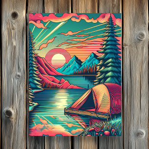 Poster Camping rose vintage et Turquoise Thème