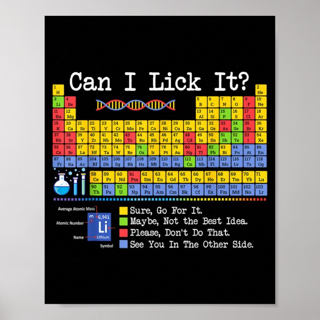 Poster Can I Lick It Periodic Table Funny Science Teacher (Devant)