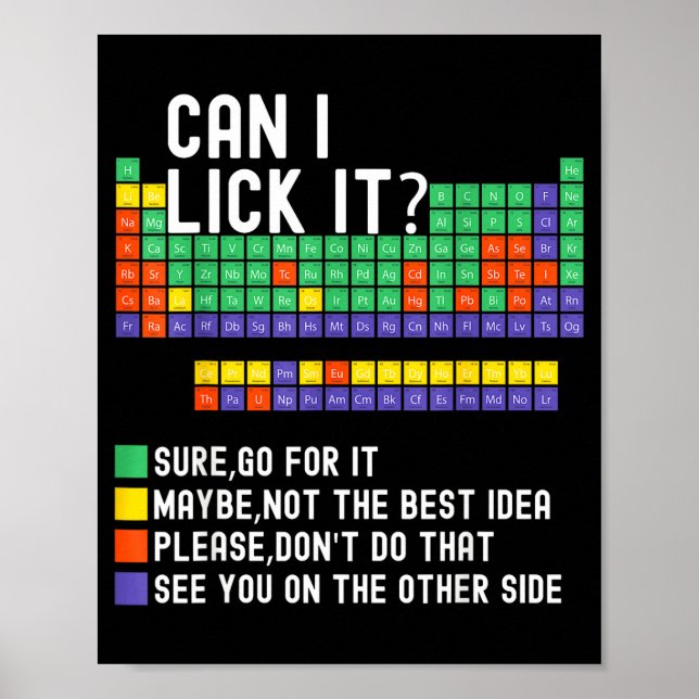 Poster Can I Lick It Periodic Table Funny Science Teacher (Devant)