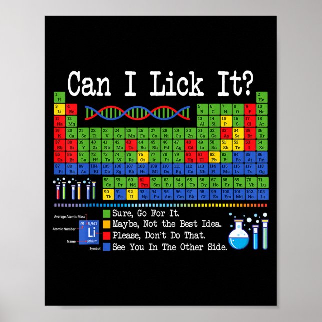 Poster Can I Lick It Periodic Table Funny Science Teacher (Devant)