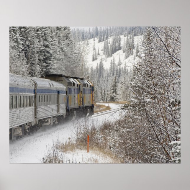 Poster Canada, Alberta. Train à neige VIA Rail entre (Devant)