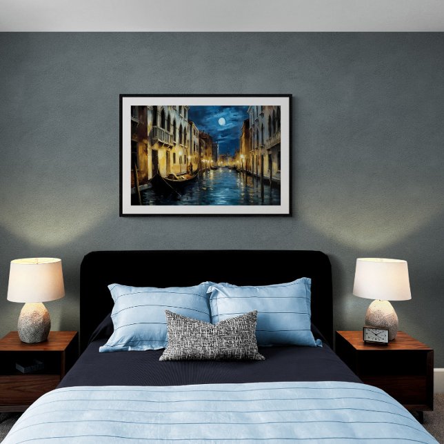 Poster Canal de Venise la nuit, peinture à l'huile | Ai (Créateur téléchargé)