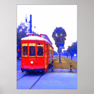 Poster Canal Streetcar Line, Red Cars,
