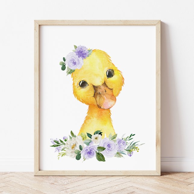 Poster Canard, Animaux de ferme, Fleurs violettes, Neutre (Créateur téléchargé)