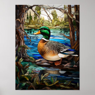 Poster Canard colvert dans un design de vitrail