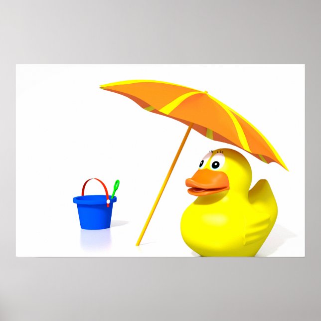 Poster Canard en caoutchouc à la plage (Devant)