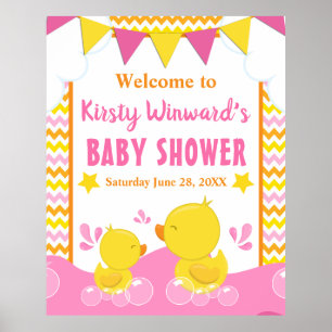 Poster Canard en caoutchouc jaune et rose pour Baby Showe