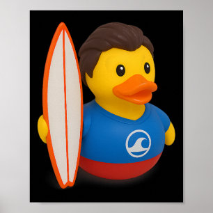 Poster Canard en caoutchouc surfeur tenant planche de sur