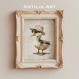 Poster Canard en Casquette floral & lunettes de soleil Pe
