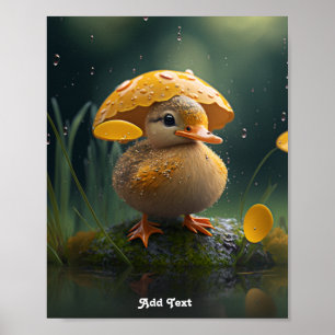 Poster Canard mignon sous un parapluie jaune dans une nur