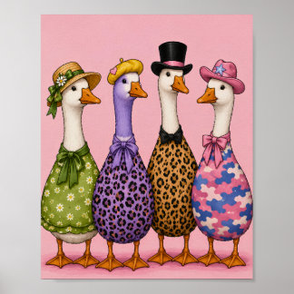 Poster Canards fantaisistes à la mode colorés et drôles