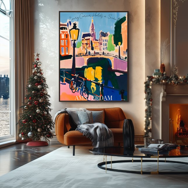 Poster Canaux et bicyclettes d'Amsterdam en Fauvist Artis (Créateur téléchargé)