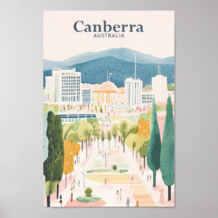 Poster Canberra Australie Gouache Illustration Voyage