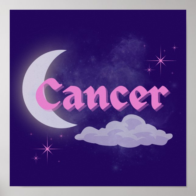 Poster Cancer Céleste Lune Nuage étoiles Astrologie Art (Devant)
