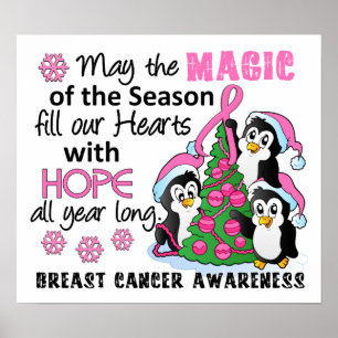 Poster Cancer du sein de pingouins de Noël
