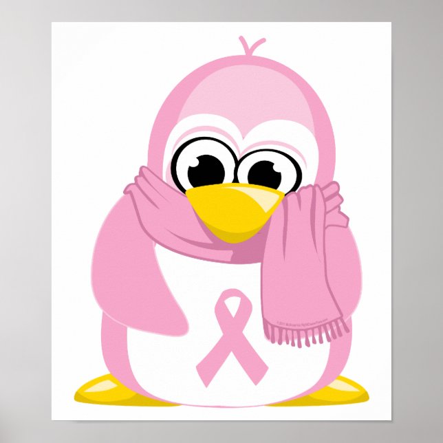 Poster Cancer du sein Pingouin rose (Devant)