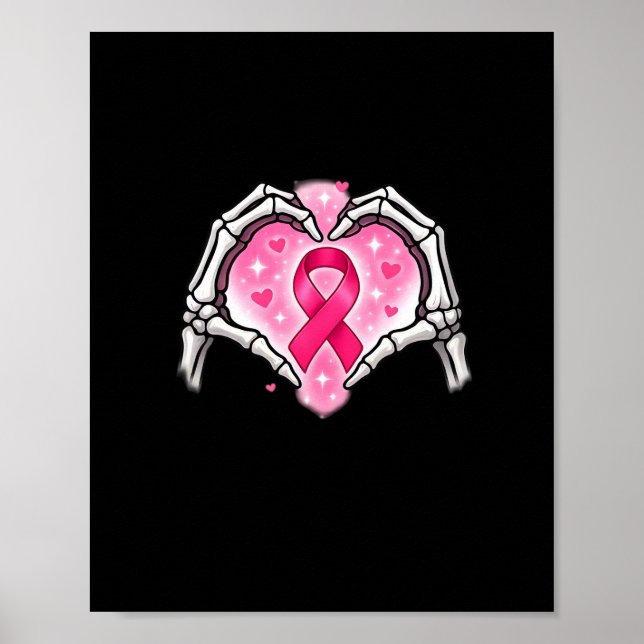 Poster Cancer du sein Squelette Coeur de la main Signal r (Devant)