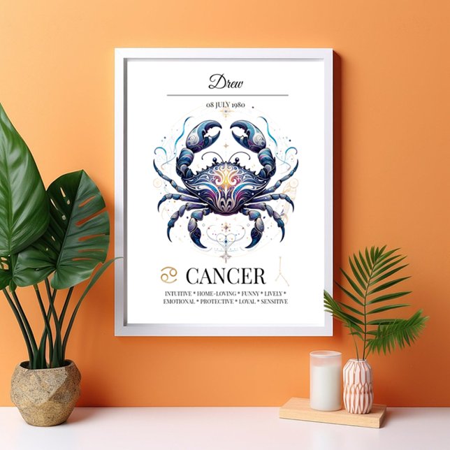 Poster Cancer Elégant Personnalisé Zodiac Aquarelle (Créateur téléchargé)