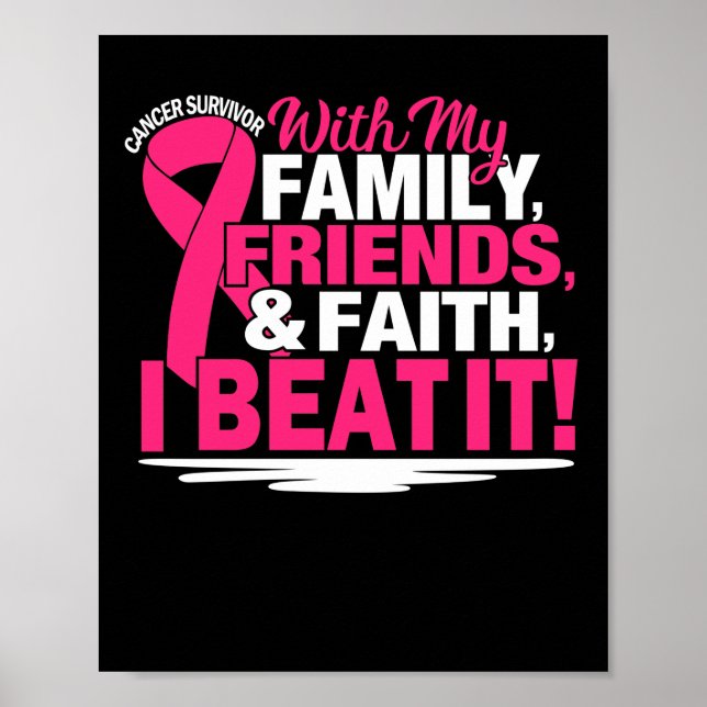 Poster Cancer Survivor Foi Amis Famille Rose et blanc (Devant)