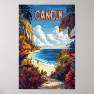 Poster Cancun Beach Mexique Illustration Vintage Voyage
