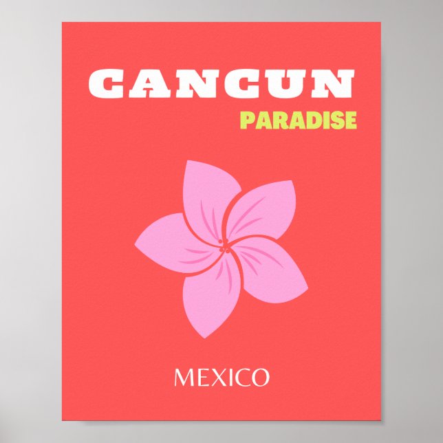 Poster Cancun, Cancun Travel Art, Preppy, Rose, Rouge (Devant)