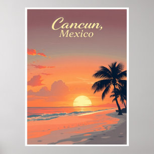 Poster Cancun, Mexique – Illustration vintage de coucher 