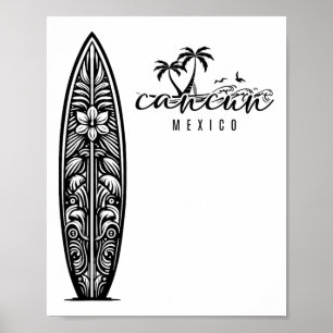 Poster Cancun Mexique Plage Surf Surfboard Rétro