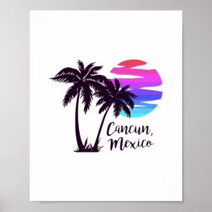 Poster Cancun Mexique Plage Vacances d'Été Palmiers Solei