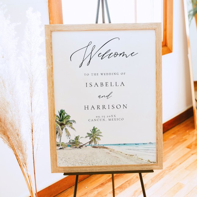 Poster CANCUN Mexique Watercolor Beach Mariage Bienvenue (Créateur téléchargé)