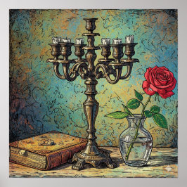 Poster Candelabra et Rose Still Life